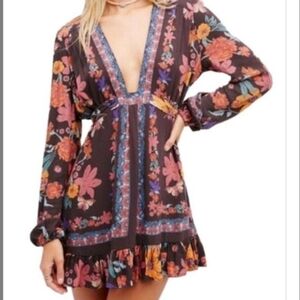 Free People Violet Hill Tunic Top Dress Floral Butterfly Size 0 Boho Babydoll